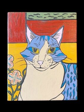 Blue & Cream Cat Canvas Painting